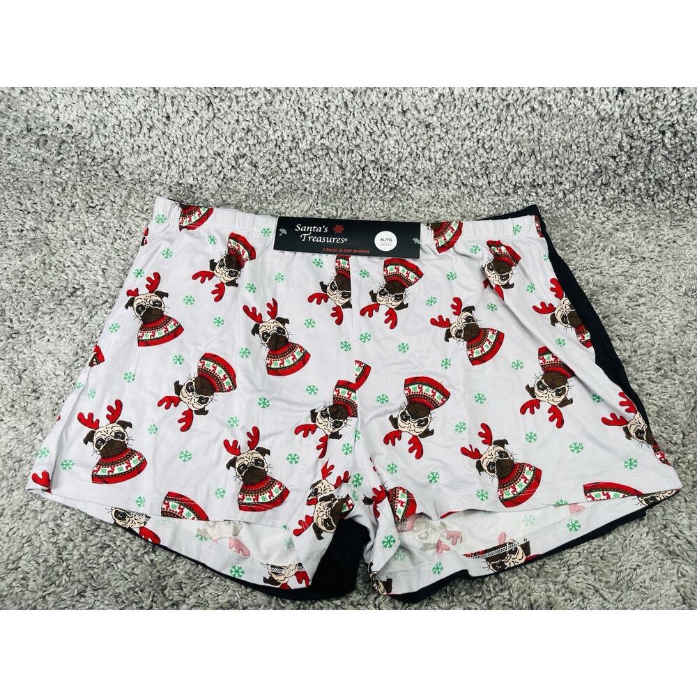 Santas Treasures 2pk Womens Sleep Boxer Shorts Gray Dogs & Black Size XLarge
